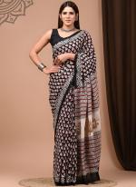 Cotton Mul Mul Black Casual Wear Printed Saree